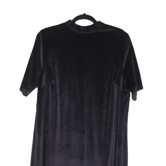 Modcloth Ribbed‎ Velour Dress Size 1X Black Short Sleeve High Neck Fitted Sheath - Picture 2 of 8